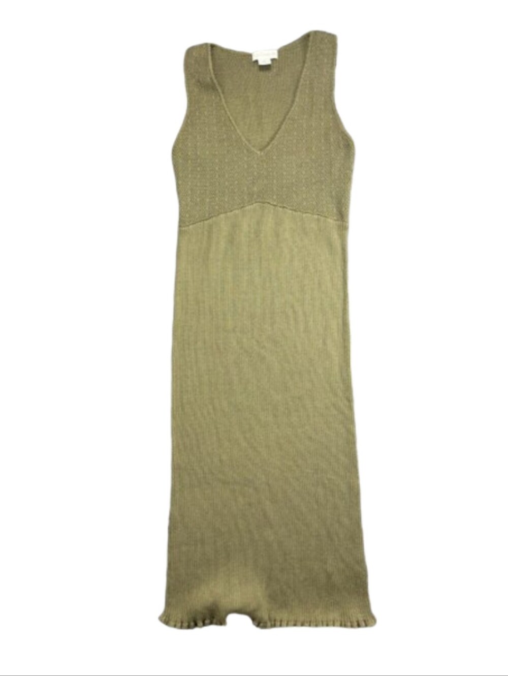 Sleeveless V-Neck Knit Dress in Olive Green